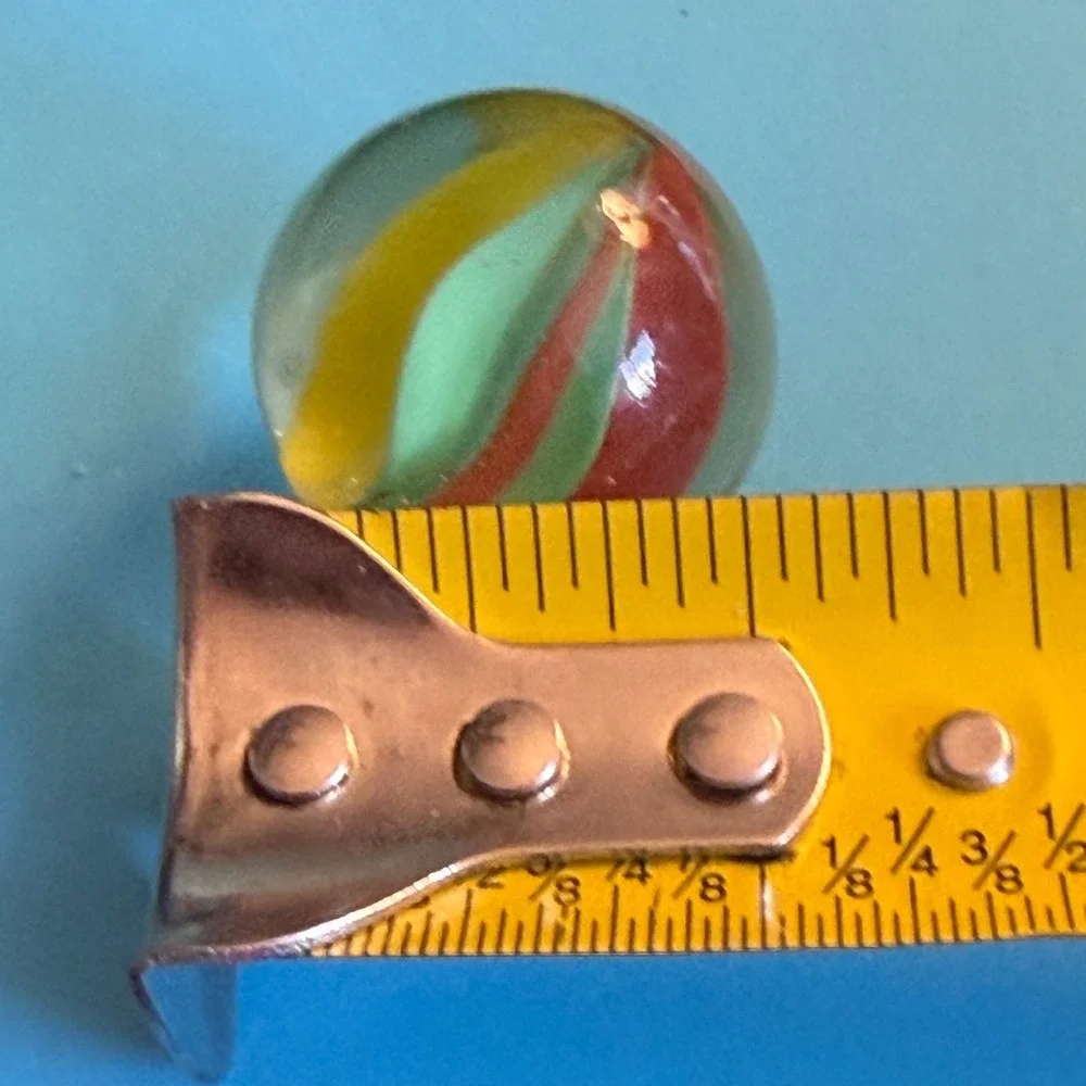 Vintage Clear Base Ribbon Swirl Glass Marble Red Yellow Green Shooter